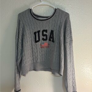 VINTAGE Gray USA Lana del Rey cable Knit Sweater Crop Oversized Large American